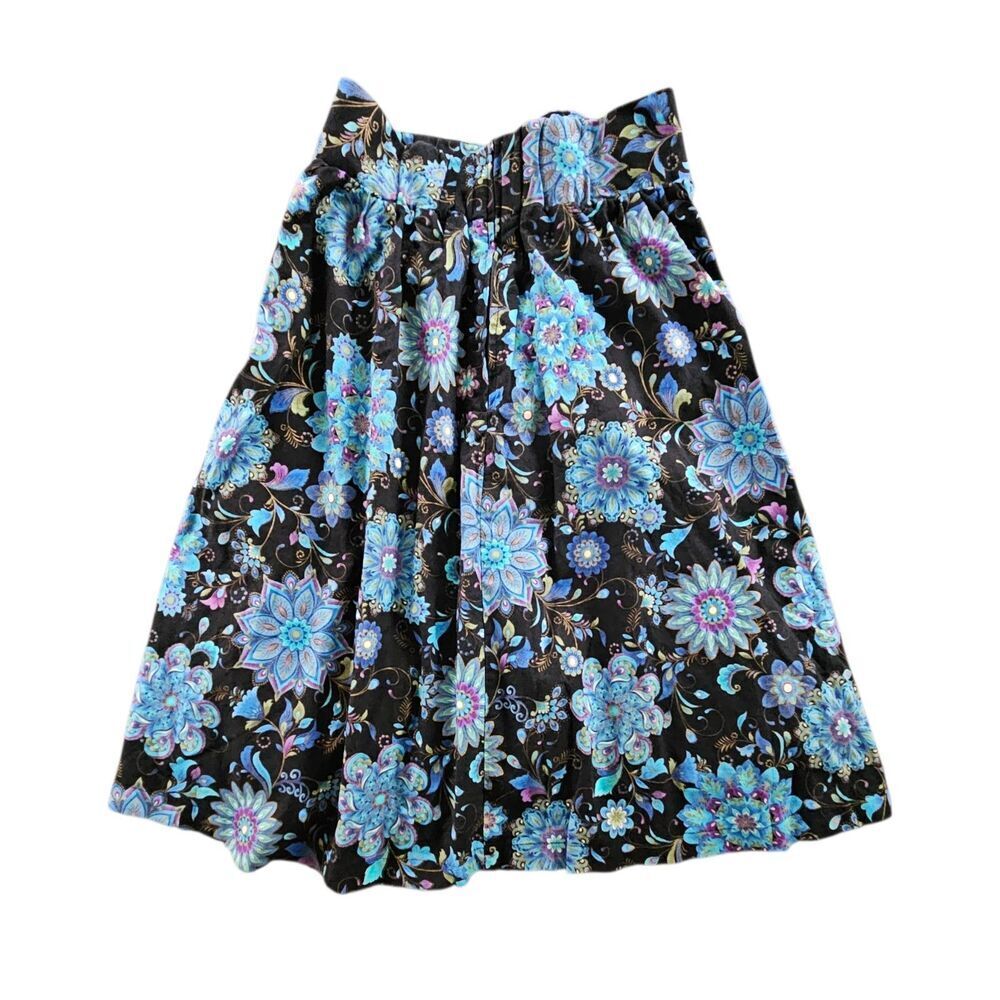 ModCloth Womens S A-line Skirt Dark Floral Blue Pockets Retro Rockabilly Lined - Picture 2 of 8